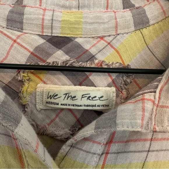 Free People Oversized Flannel Shirt Plaid Pastel Cotton Boho Flowy Size Medium - Picture 5 of 7